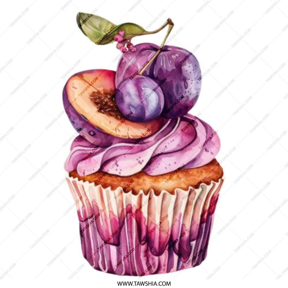 Plum Cupcake Tote Bag, Fruit Dessert Bag, Purple Sweet Treat Bag, Cute Pastry Handbag, Watercolor Tote Bag, Unique Foodie Gift - Tawshia