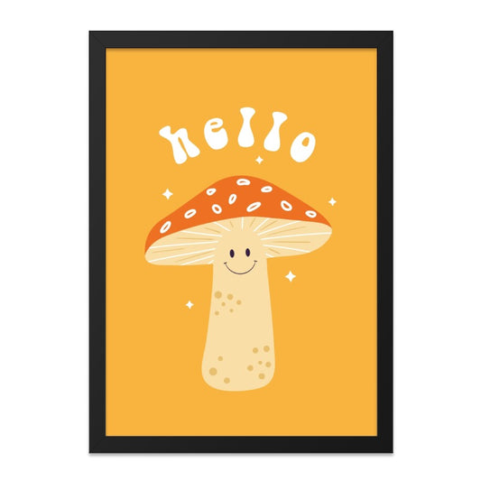 Hello Mushroom Wall Art, Funky Decor, Smiley Face, Retro Print, Cute Mushroom, Kids Room Art, Playroom Decor, Quirky Wall Decor - Tawshia