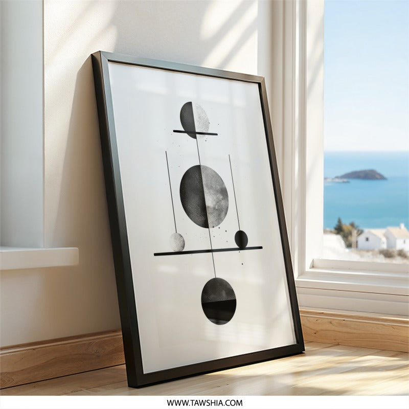 Abstract Balance Wall Art, Minimalist Geometric Print, Black and White Modern Art, Circle Shapes Design, Home Decor Wall Art - Tawshia