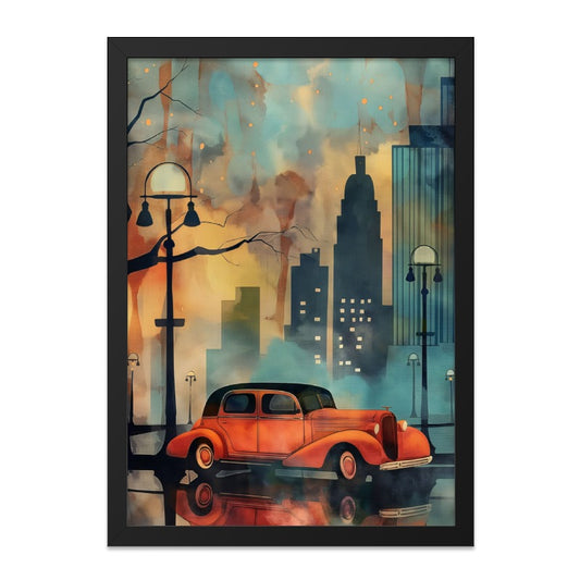 Vintage Car Wall Art, Cityscape Painting, Classic Automobile Print, Retro Style Decor, Urban Landscape Artwork, Automotive Fine Art - Tawshia