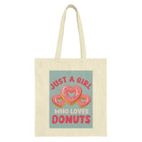 Donut Lover Tote Bag, Girl Who Loves Donuts, Cute Heart Donut Design, Foodie Gift, Bakery Tote, Sweet Treat Bag, Everyday Carry - Tawshia