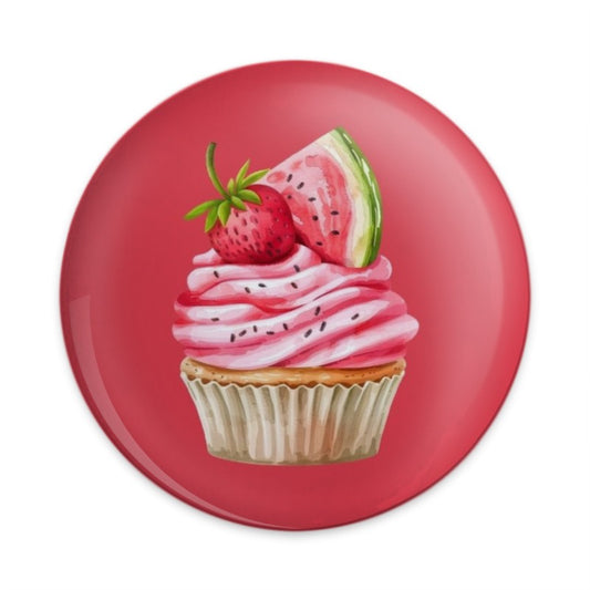 Cupcake Pinback Button, Strawberry and Watermelon Topping Button, Cute Dessert Button, Food Lover Pin, Unique Sweet Treat Pin - Tawshia