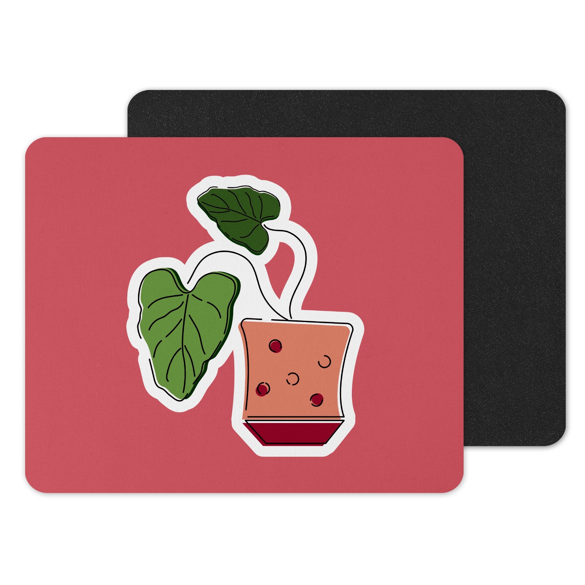 Potted Plant Design on Red Background Mousepad product