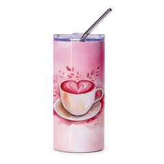 Heart Latte Tumbler, Coffee Art Tumbler, Cute Valentine's Tumbler, Gift for Coffee Lover, Pink Latte Design Tumbler - Tawshia