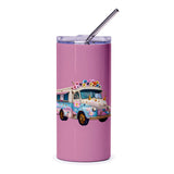 Floral Ice Cream Truck Tumbler, Cute Food Truck Gift, Pastel Pink Travel Tumbler, Unique Drinkware for Her, Fun Tumblers for Girls - Tawshia