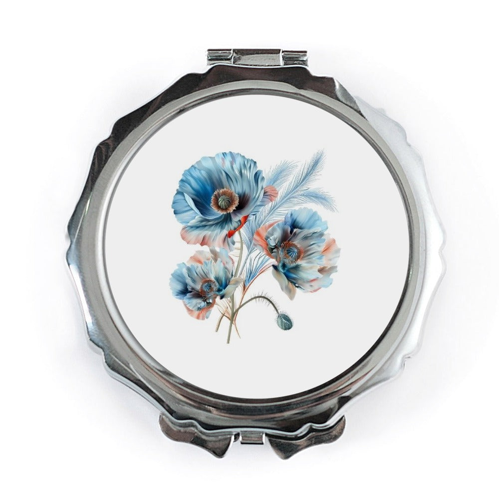 Blue Poppy Pocket Mirror, Floral Compact Mirror, Elegant Purse Mirror, Gift for Her, Flower Lover Gift - Tawshia