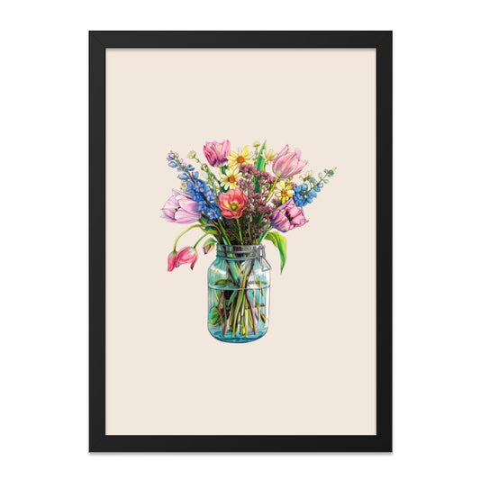 Floral Wall Art, Flower Bouquet Print, Mason Jar Flowers, Botanical Art Print, Spring Decor, Kitchen Wall Decor, Colorful Flowers - Tawshia
