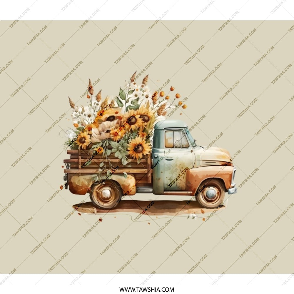 Sunflower Truck BackPack, Floral Autumn BackPack, Vintage Truck Art, Rustic Fall BackPack, Stylish Travel BackPack, Gift Idea BackPack - Tawshia