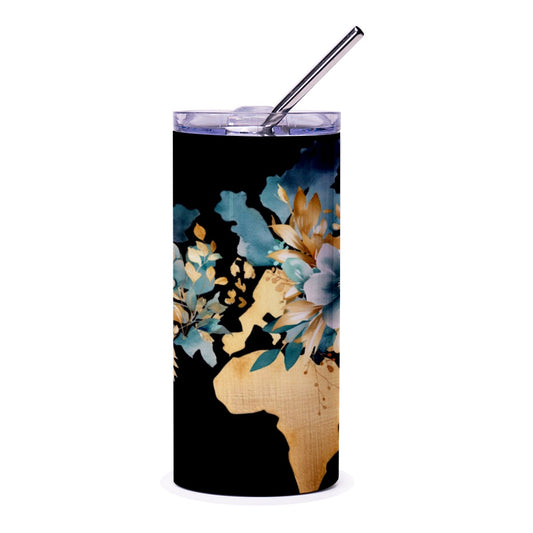 Floral Africa Map Tumbler, Travel Tumbler, Elegant Tumbler, Trendy Tumbler, Gift Idea, Stylish Drinkware, Unique Design Tumbler - Tawshia