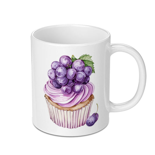 Watercolor Grape Cupcake Mug, Food Lover Gift, Unique Kitchen Decor, Artistic Coffee Mug, Gift For Baker, Grapes Art Mug, Novelty Mug - Tawshia