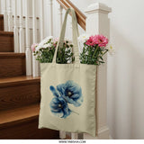 Blue Poppy Tote Bag, Floral Design, Botanical Art, Stylish Tote, Gift for Her, Everyday Bag, Trendy Bag, Reusable Shopping Bag - Tawshia