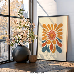 Retro Floral Wall Art, Mid Century Modern Print, 70s Flower Power Decor, Abstract Botanical Artwork, Bohemian Home Gallery Wall, Trendy Wall - Tawshia