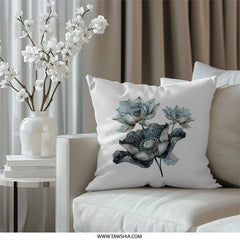 Lotus Flower Pillow, Floral Throw Pillow, Elegant Home Decor, Decorative Accent Pillow, Botanical Print Cushion - Tawshia