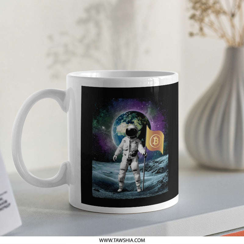 Astronaut Holding Bitcoin Flag Art Printed Mug product