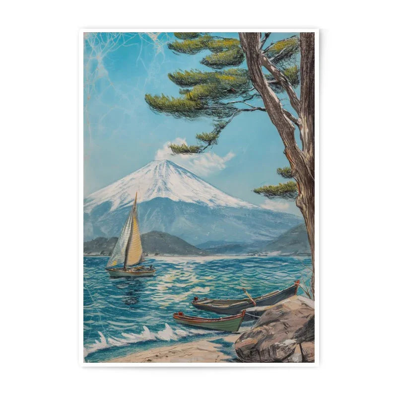 Mount Fuji Photographic Print, Japanese Art Print, Seascape Painting, Sailboat Scene, Asian Home Decor, Travel Poster, Landscape Art - Tawshia