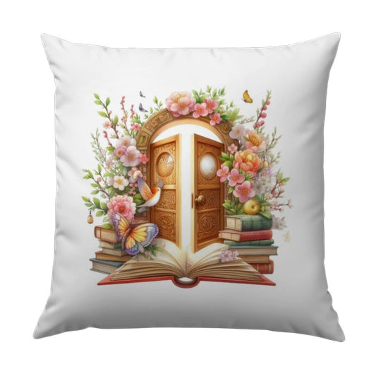 Floral Doorway Pillow, Book and Flowers Decor, Spring Theme Cushion, Decorative Pillow, Reading Nook Pillow, Whimsical Pillow - Tawshia