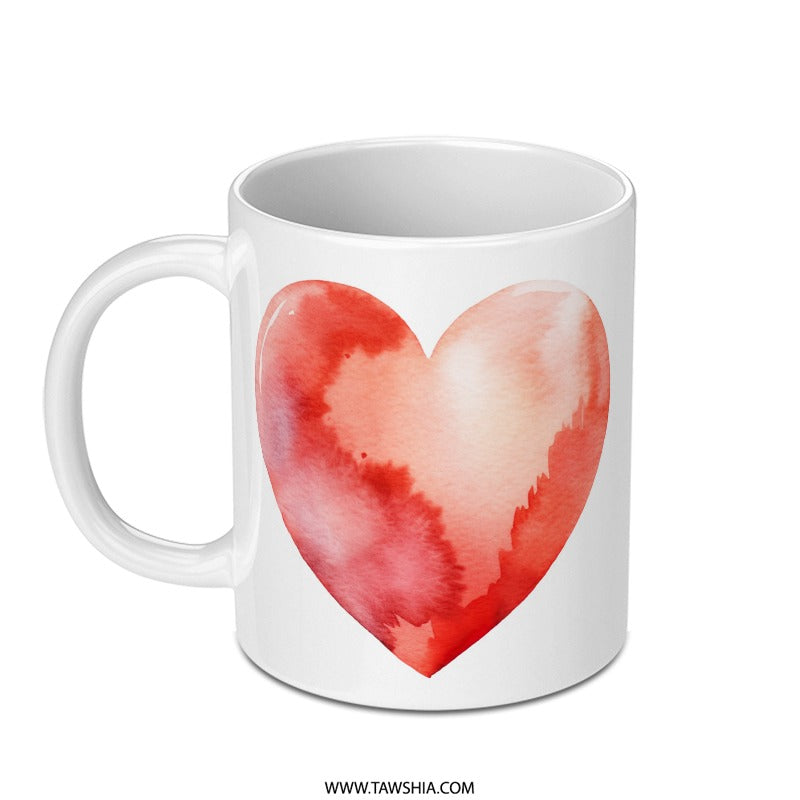Watercolor Heart Mug, Love Coffee Mug, Valentine Mug, Unique Mug Gift, Heart Design Mug, Gift for Her, Gift for Him - Tawshia