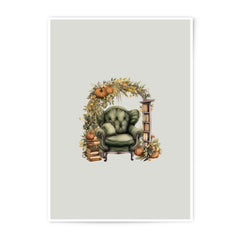 Autumn Reading Photographic Prints, Cozy Home Decor, Fall Illustration, Pumpkin Season Art, Book Lover Gift, Wingback Chair Prints - Tawshia