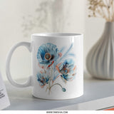 Blue Poppy Mug, Floral Coffee Cup, Flower Lover Gift, Unique Tea Mug, Botanical Mug, Spring Decor, Housewarming Gift, Artistic Mug - Tawshia