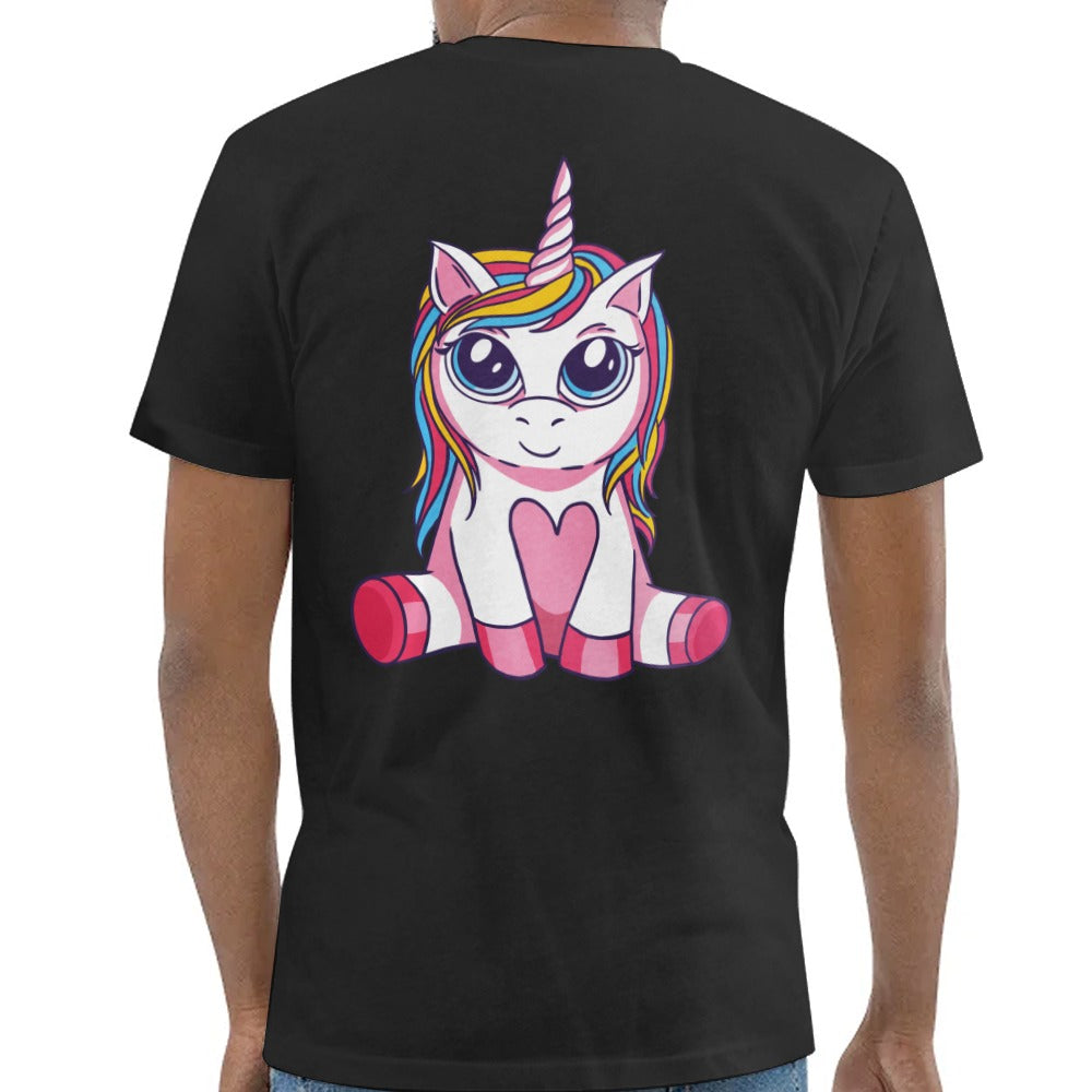 Cute Rainbow Unicorn Print on Black T-shirt product type