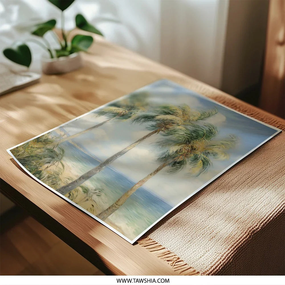 Coastal Palm Tree Photographic Print, Beach Scene Art, Tropical Wall Decor, Seascape Fine Art, Ocean View, Home Decor, Palm Trees on Beach - Tawshia