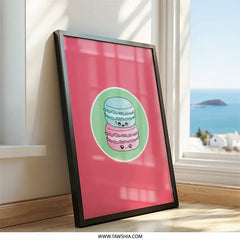 Cute Macaron Stack Wall Art, Kawaii Food Print, Sweet Treat Home Decor, Colorful Kitchen Art, Pastel Dessert Illustration - Tawshia