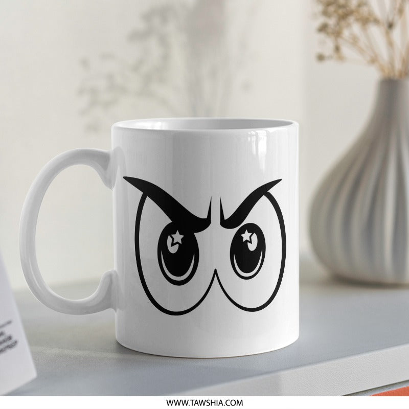 Cartoon Owl Eyes Mug, Funny Coffee Mug, Quirky Gift Idea, Unique Tea Cup, Novelty Drinkware, Cute Mug, Coffee Lover Gift - Tawshia