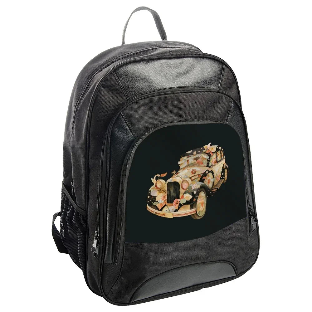 Floral Vintage Car Backpack, Classic Automobile Art, Unique School Backpack, Travel Backpack, Stylish Backpack, Gift for Car Lovers - Tawshia