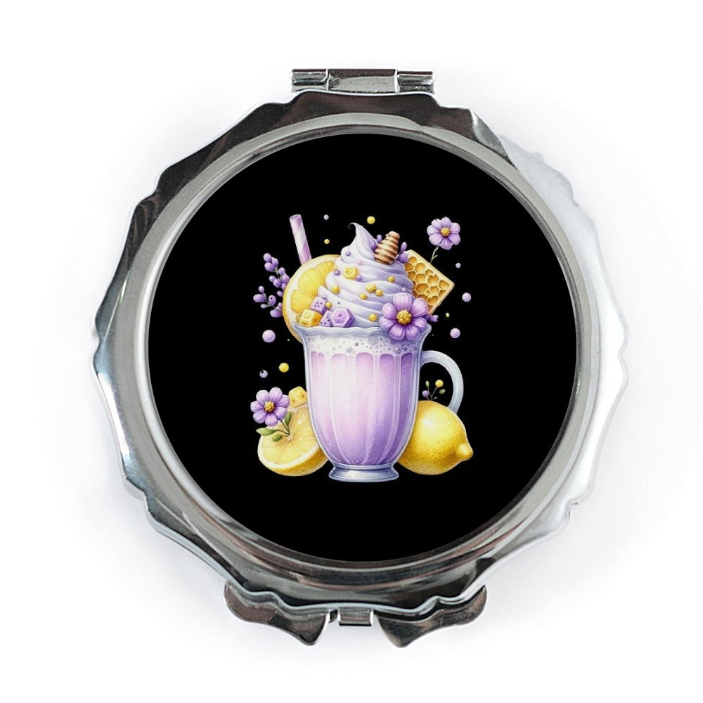 Lemonade Pocket Mirror, Honeycomb, Purple Flowers, Drink Design, Cute Pocket Mirror, Makeup Mirror, Compact Mirror, Travel Mirror - Tawshia