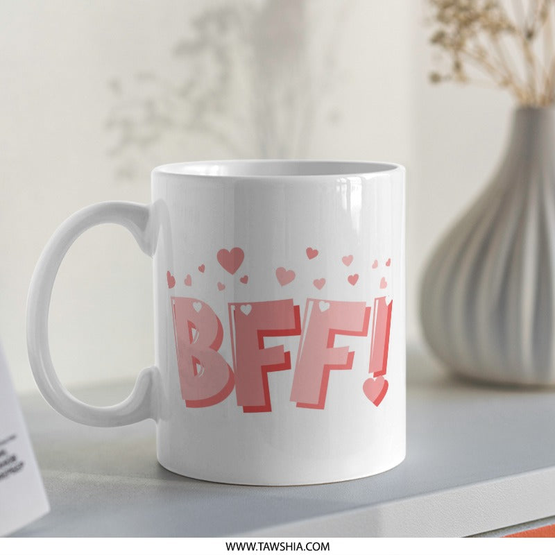 BFF Mug, Best Friend Gift, Friendship Mug, Heart Mug, Cute Coffee Mug, Gift for Bestie, Friendship Gift, Gift for Her, Novelty Mug - Tawshia