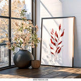 Red Leaves Wall Art, Botanical Print, Minimalist Art, Modern Home Decor, Plant Illustration, Elegant Wall Decor, Nature Inspired Print - Tawshia