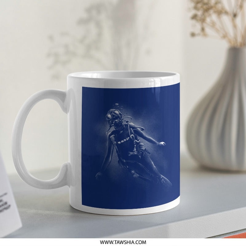 Scuba Diver Art Design Printed Mug product type