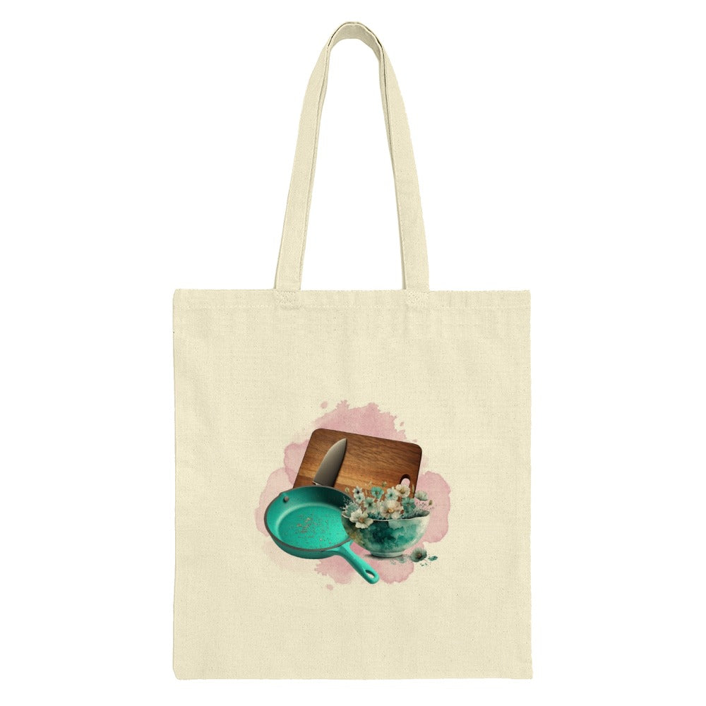 Floral Kitchen Tote Bag, Cooking Utensil Design, Chef Gift Bag, Groceries Tote, Eco Friendly Bag, Farmers Market Tote, Everyday Tote Bag - Tawshia