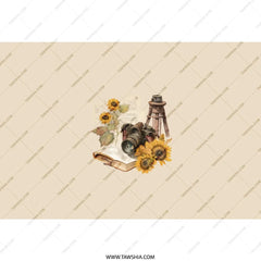 Sunflower Camera Tumbler, Photography Lover Gift, Vintage Tumbler, Travel Photography Tumbler, Book Tumbler, Photographer Tumbler - Tawshia