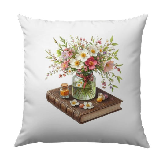 Floral Bouquet Pillow, Flower Vase on Book Throw Pillow, Decorative Pillow, Vintage Book Art Pillow, Home Decor Accent Pillow - Tawshia