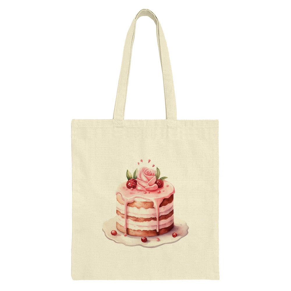 Cute Cake Tote Bag, Watercolor Dessert Bag, Pink Rose, Berries, Food Lover Gift, Pastry Art Print, Everyday Carryall, Stylish Grocery Bag - Tawshia