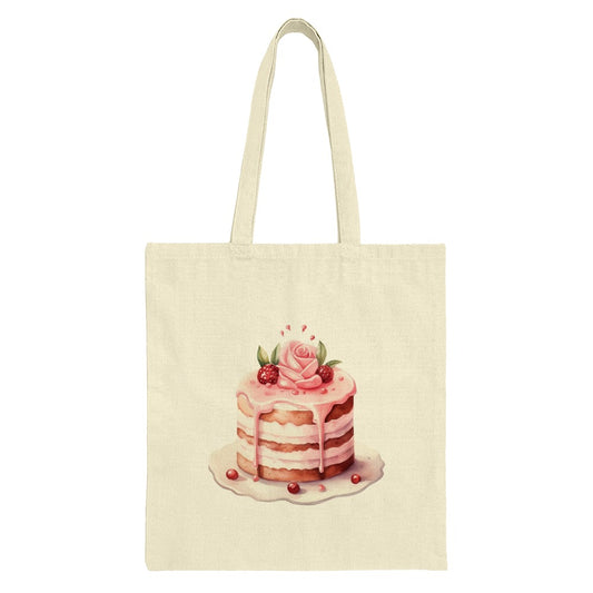 Cute Cake Tote Bag, Watercolor Dessert Bag, Pink Rose, Berries, Food Lover Gift, Pastry Art Print, Everyday Carryall, Stylish Grocery Bag - Tawshia