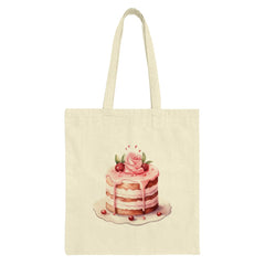 Cute Cake Tote Bag, Watercolor Dessert Bag, Pink Rose, Berries, Food Lover Gift, Pastry Art Print, Everyday Carryall, Stylish Grocery Bag - Tawshia