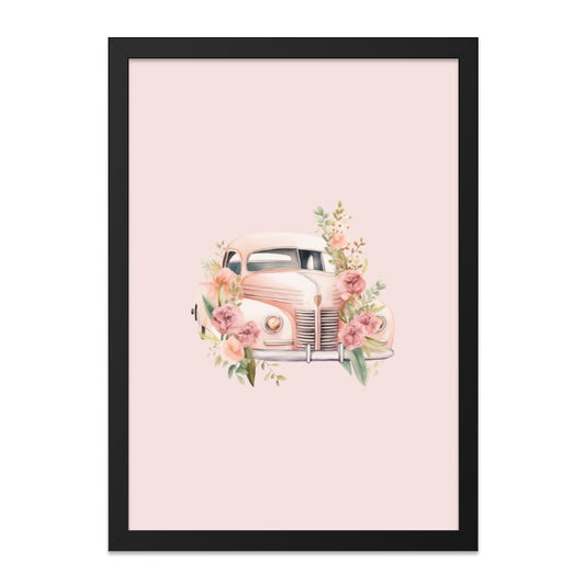 Vintage Car Wall Art, Floral Car Print, Classic Car Decor, Pink Automobile Poster, Watercolor Car Illustration, Feminine Wall Art - Tawshia