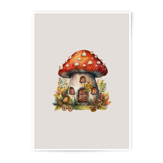 Mushroom House Photographic Prints, Fantasy Home Decor, Cottagecore Art, Whimsical Print, Fairytale Illustration, Wall Decor - Tawshia