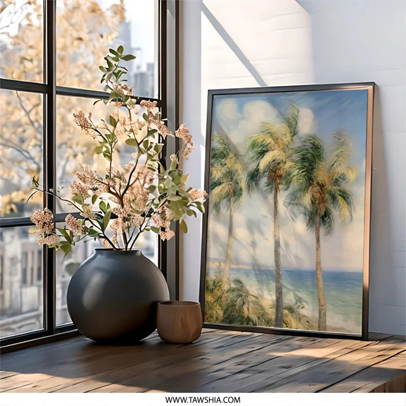 Tropical Palm Trees Wall Art, Beach Painting Print, Coastal Decor Artwork, Summer Seascape Palms, Ocean View Wall Decor, Tropical Wall Art - Tawshia