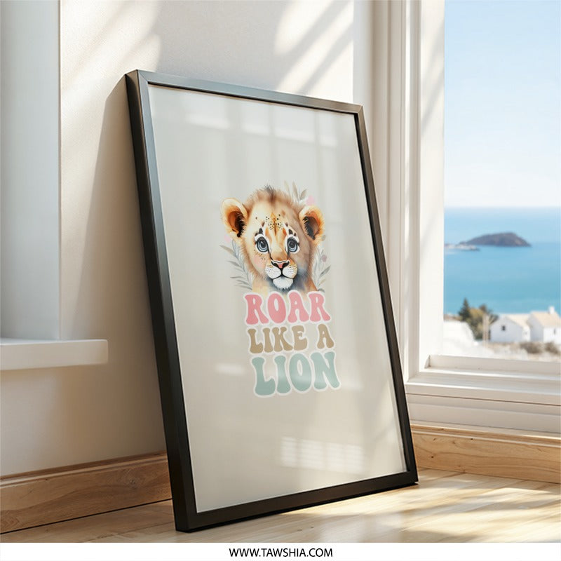 Lion Cub Wall Art, Roar Like A Lion Decor, Nursery Art Print, Animal Wall Decor, Kids Room Art, Playroom Decor, Cute Lion Print - Tawshia