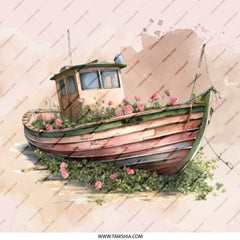 Floral Boat Pinback, Pink Roses, Nautical Badge, Watercolor Artwork, Trendy Pin, Unique Accessories, Gift Idea, Ocean Lover, Beachy Style - Tawshia