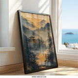 Japanese Temple Wall Art, Asian Landscape Art, Mountain Scene Print, Pagoda Art Print, Zen Decor, Home Decor, Framed Art, Wall Decor - Tawshia