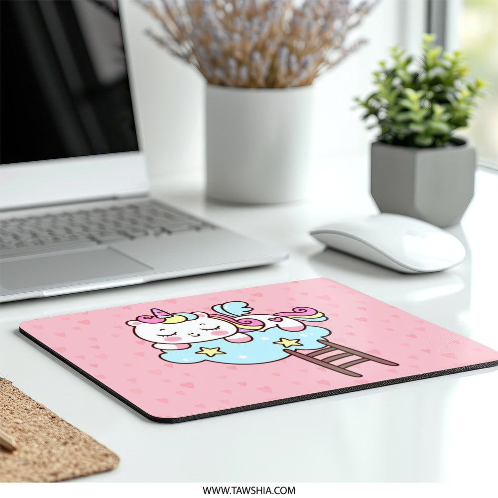 Cute Unicorn Mouse Pad, Kawaii Unicorn, Sleeping Unicorn, Pastel Pink, Dreamy Cloud, Magical Gift, Office Decor, Desk Accessory - Tawshia