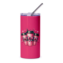 Pink Coffee Cup Tumbler, Bows and Hearts Tumbler, Cute Coffee Tumbler, Coffee Lover Gift, Heart Tumbler, Valentine's Day Tumbler, Drinkware - Tawshia