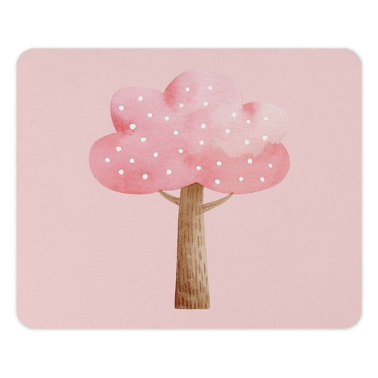 Pink Tree Mouse Pad, Polka Dot, Cute Desk Accessory, Kawaii Decor, Watercolor Tree, Stylish Work From Home, Gaming, Unique Computer Gift - Tawshia