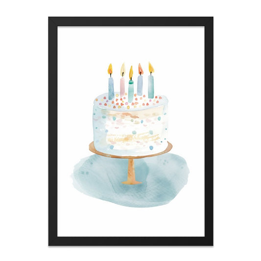 Watercolor Birthday Cake Wall Art, Pastel Cake with Candles Print, Cute Dessert Illustration, Celebration Artwork, Festive Wall Decor - Tawshia
