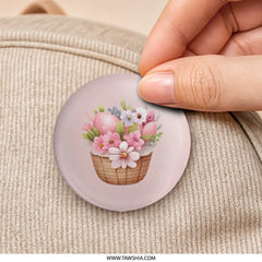 Easter Basket Pinback Button, Floral Pin Badge, Cute Easter Egg Button, Spring Accessory, Decorative Pin Button, Holiday Party Favor - Tawshia