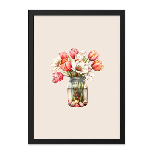 Floral Wall Art, Watercolor Flower Print, Tulip Bouquet Decor, Mason Jar Flowers, Botanical Artwork, Home Decor Gift - Tawshia